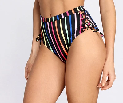 Sherbet Rainbow Striped High Waist Bikini Bottoms