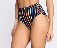 Sherbet Rainbow Striped High Waist Bikini Bottoms