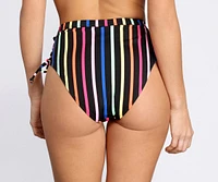 Sherbet Rainbow Striped High Waist Bikini Bottoms