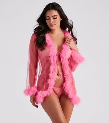 Fab And Flirtatious Feather Robe Panty Set