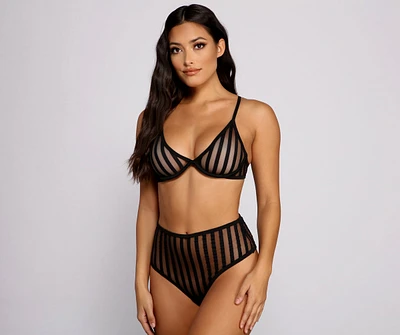 Striped and Sultry Mesh Bra Panty Set