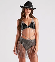 Forever Glam Rhinestone Fringe Halter Bra