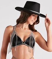 Forever Glam Rhinestone Fringe Halter Bra