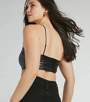 The Moment Scoop Neck Faux Leather Bralette