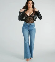 Beautifully Chic Floral Velvet Burnout Mesh Bodysuit