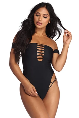 Off The Shoulder Strappy Swimsuit