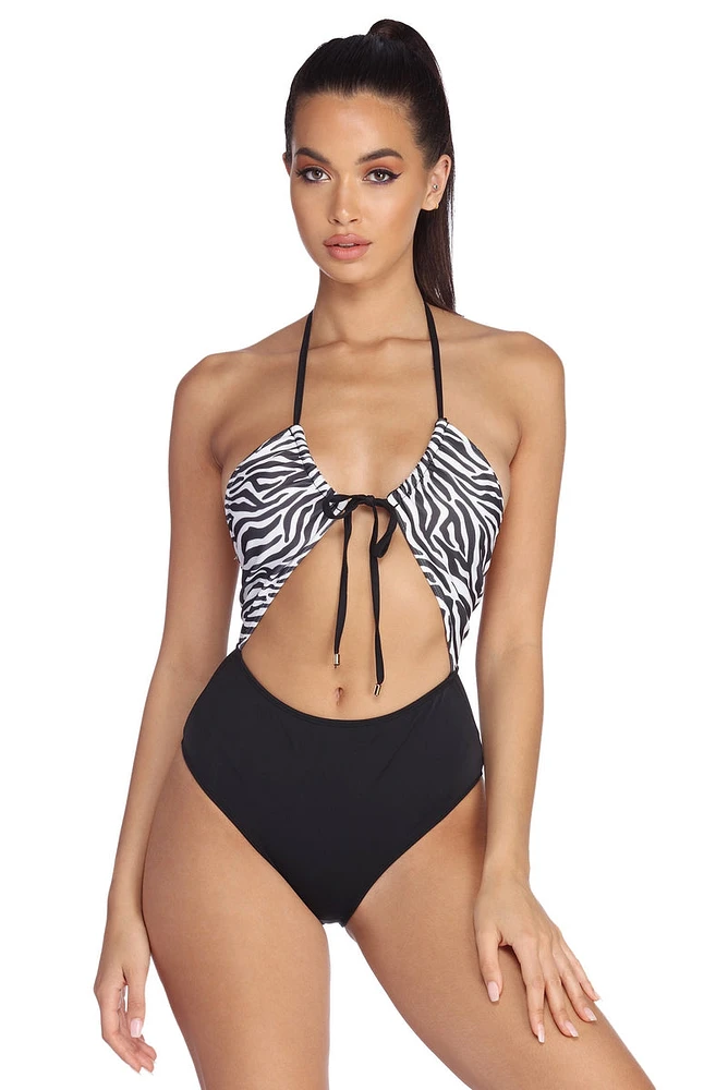 Zebra The Party Tie Front Swimsuit