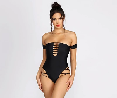 Off The Shoulder Strappy Swimsuit