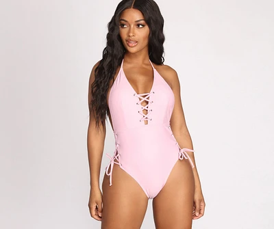 Beachside Babe Lace Up One Piece Swimsuit