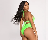 Neon Drama Lace Up Swimsuit