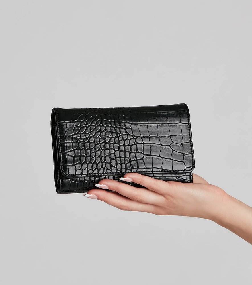 Chic Croc Embossed Crossbody Wallet