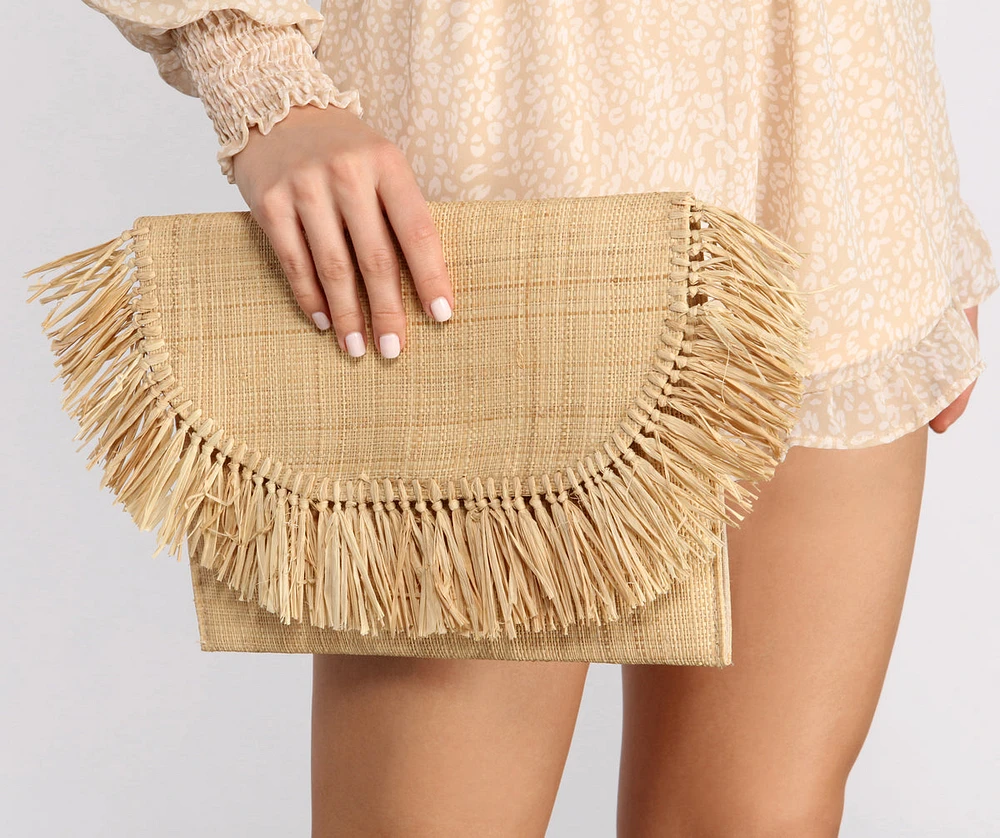 Island Time Straw Fringe Clutch