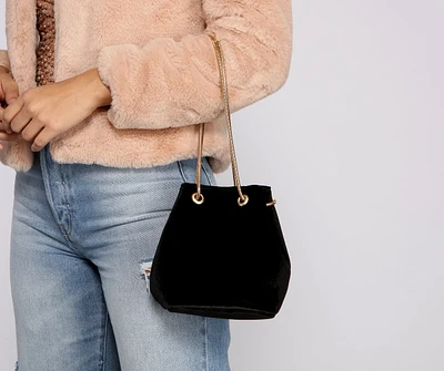 Velvet Glam Bucket Bag