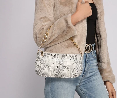 Trendy Chic Snake Print Shoulder Bag