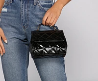 Effortless Glam Faux Patent Leather Quilted Crossbody