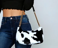 Cow Print Faux Fur Shoulder Bag