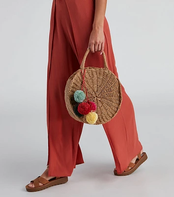 Pom Perfect Round Straw Crossbody