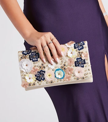 Enchanting Glam Floral Sequin Beaded Clutch