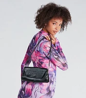 Sleek Design Croc-Embossed Shoulder Bag