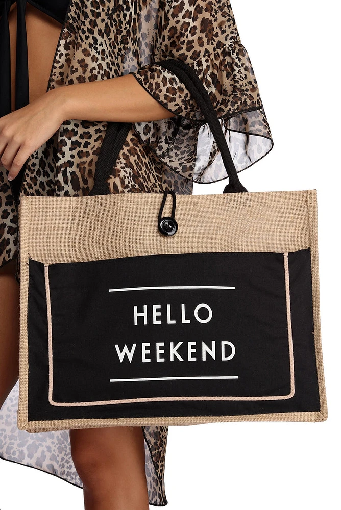 Hello Weekend Straw Tote Bag