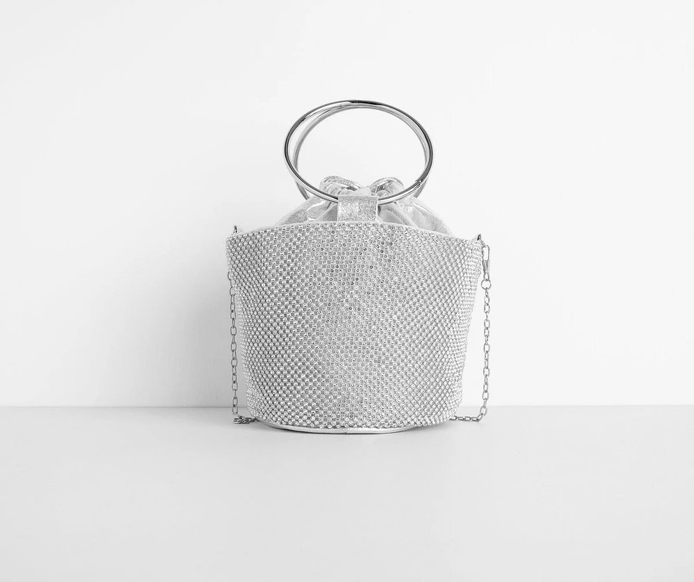 O-Ring Handle Rhinestone Bucket Purse