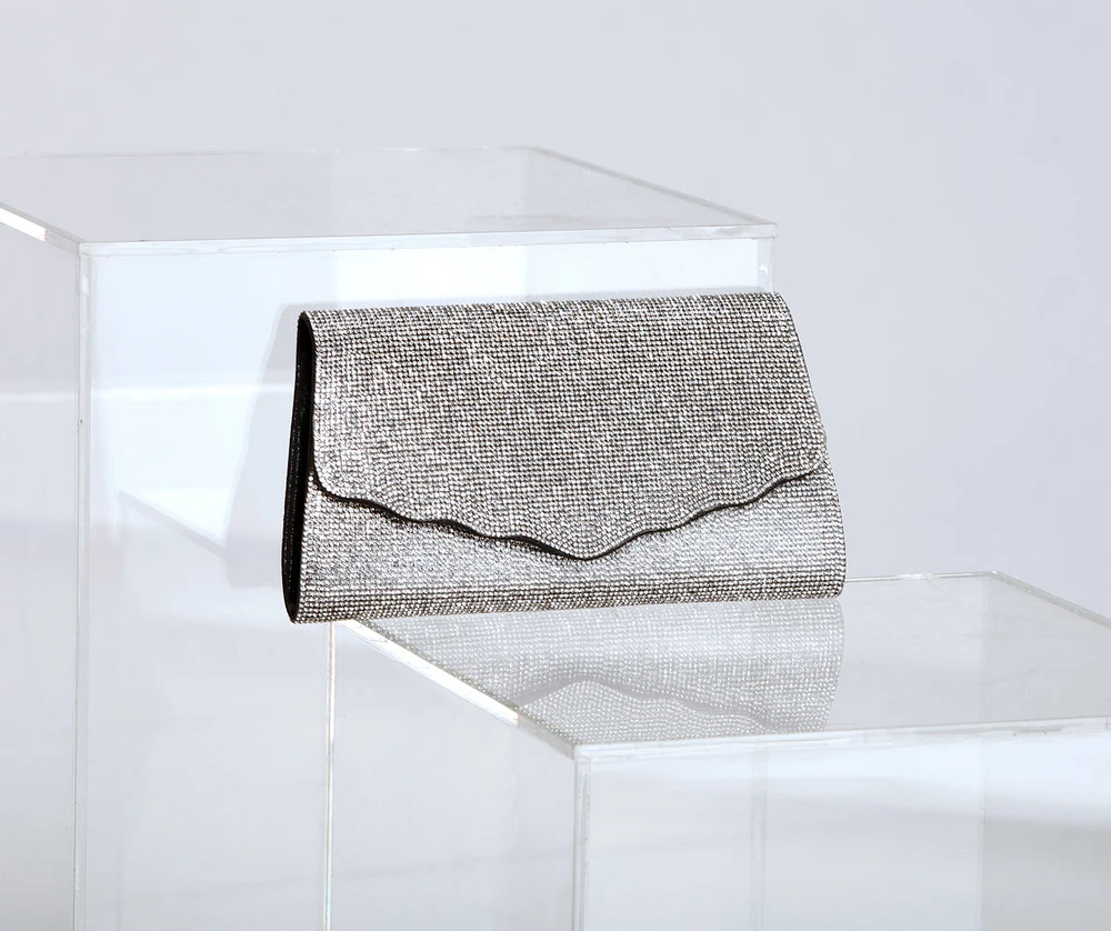 Bring The Bling Rhinestone Scalloped Trim Clutch