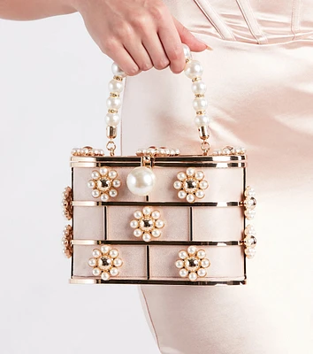 Polished Pearls Caged Floral Mini Handbag