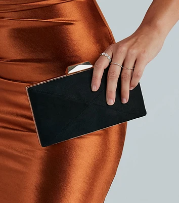 Sophisticated Style Faux Suede Box Clutch
