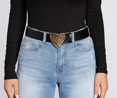 Hammered Heart Faux Leather Belt