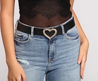 Rhinestone Heart Buckle Faux Leather Belt