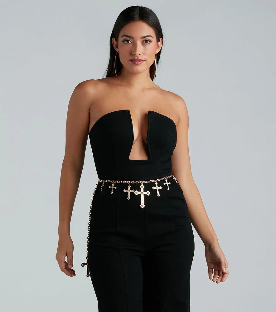 Bold And Glamorous Cross Charm Chain Belt