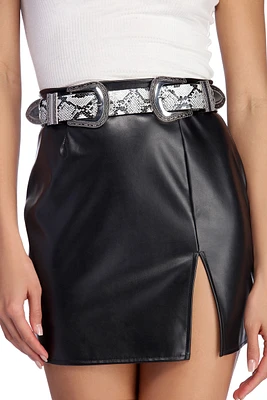 Snake Print Double Buckle Belt