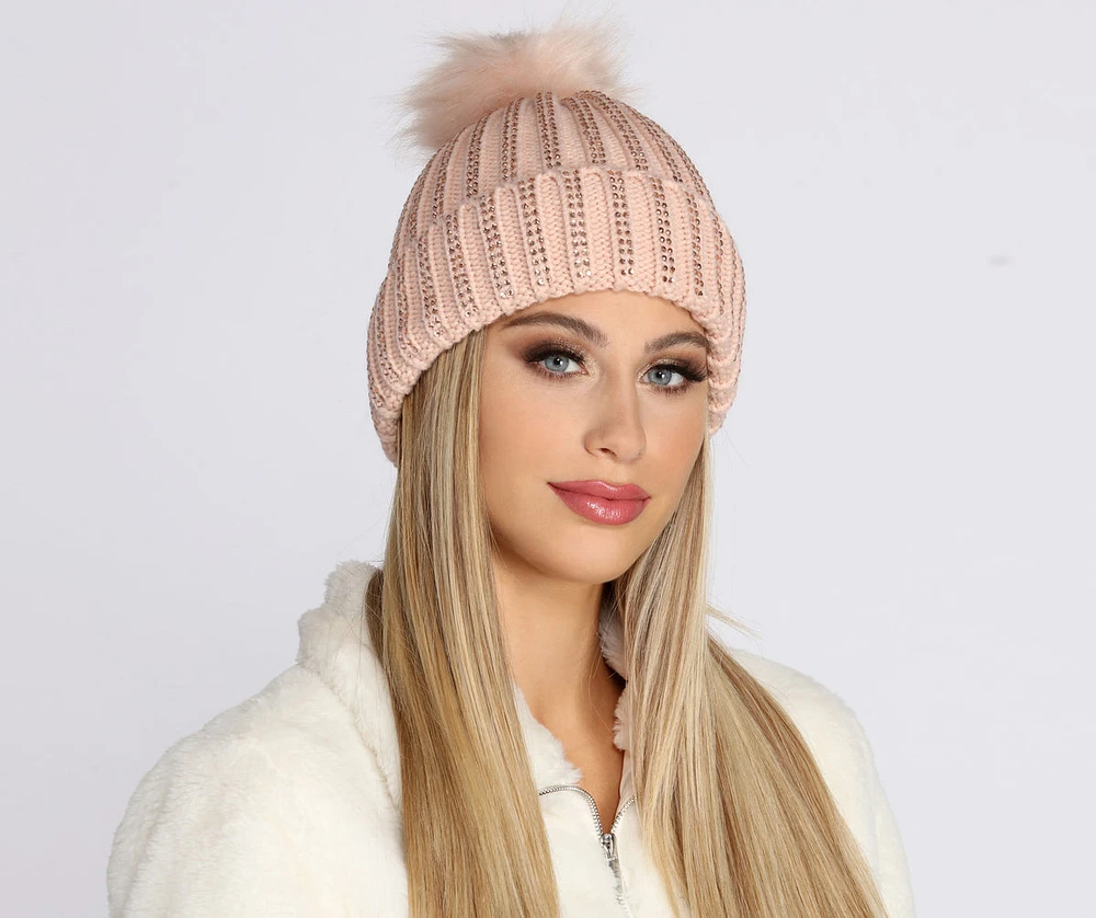 Full On Shine Knit Pom Beanie