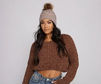 Basic Cable Knit Pom Pom Beanie