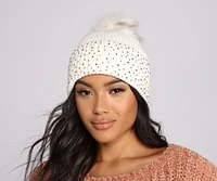 Rhinestone Glamour Pom Knit Beanie