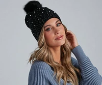 Rhinestone And Pearl Luxe Knit Beanie