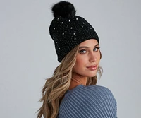 Rhinestone And Pearl Luxe Knit Beanie