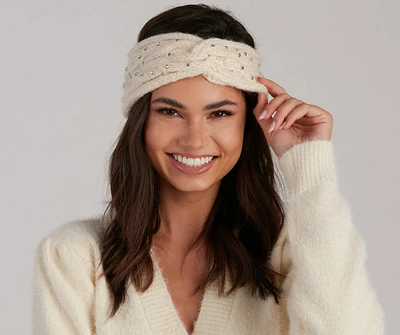 Perfect Shine Rhinestone Cable Knit Headband