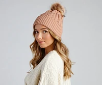 Winter Ready Pom Cable Knit Beanie