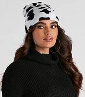 Moo-Tastic Cow Print Beanie