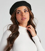 Modern Girl Rhinestone Trim Beret