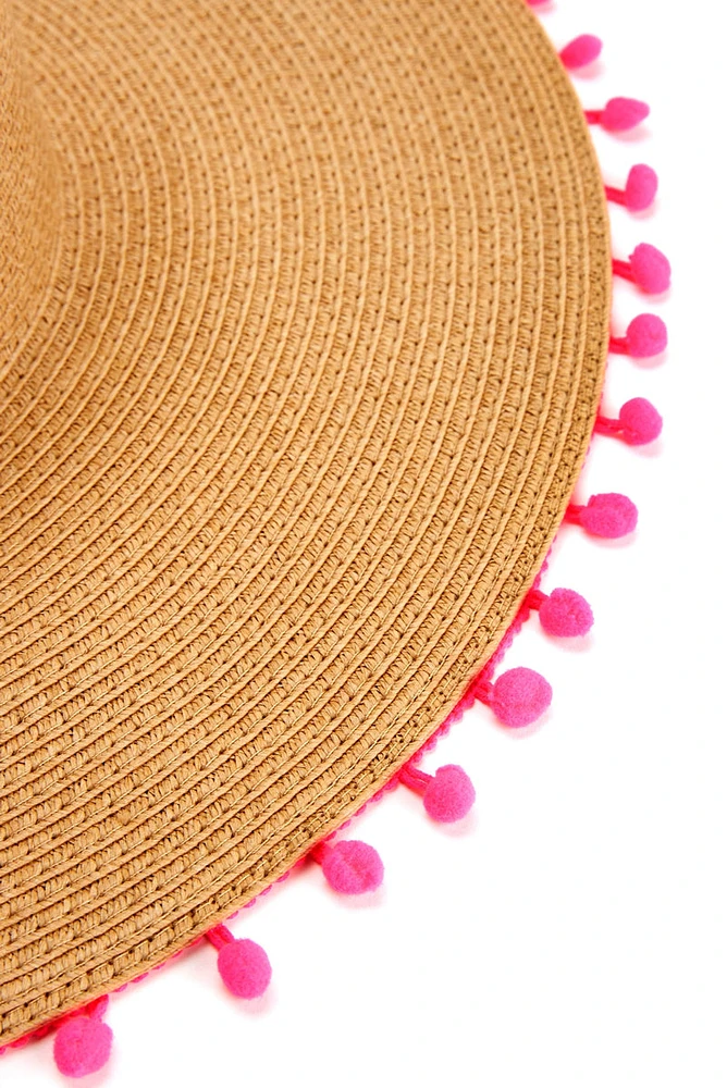 Pretty In Pom Pom Straw Hat