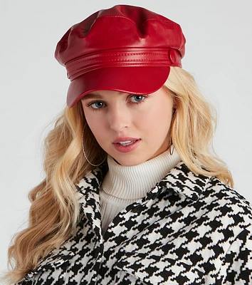 City Nights Faux Leather Cabby Hat