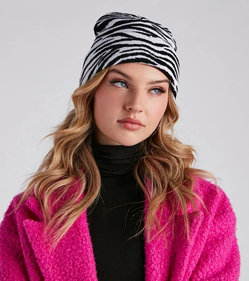 Safari Cutie Zebra Print Knit Beanie