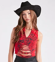 Western Heart Faux Suede Cowboy Hat