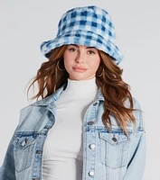 Chilly Days Gingham Faux Fur Bucket Hat