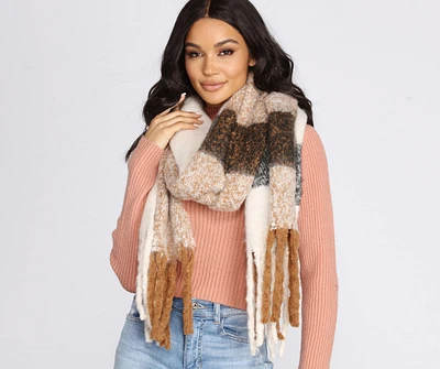 Plaid Fringe Over-Sized Scarf