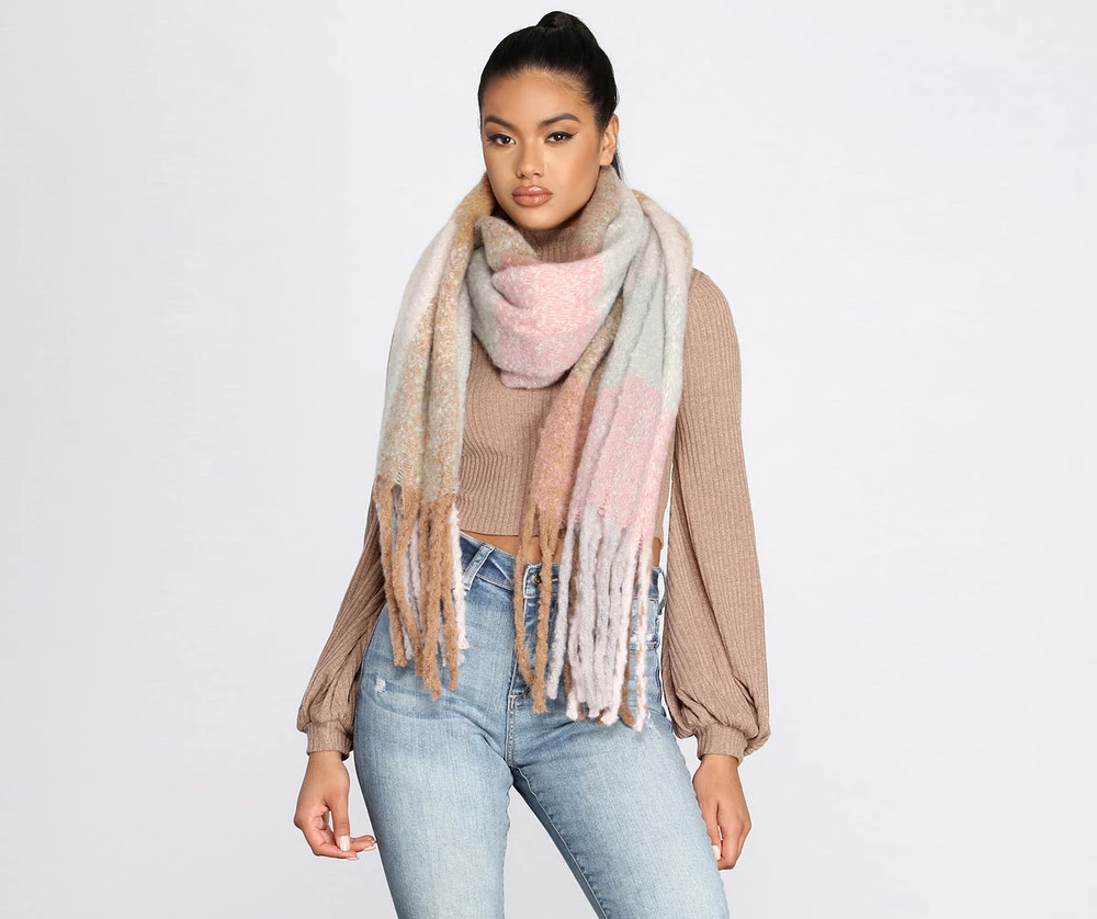 Layer It Up Plaid Fringe Scarf