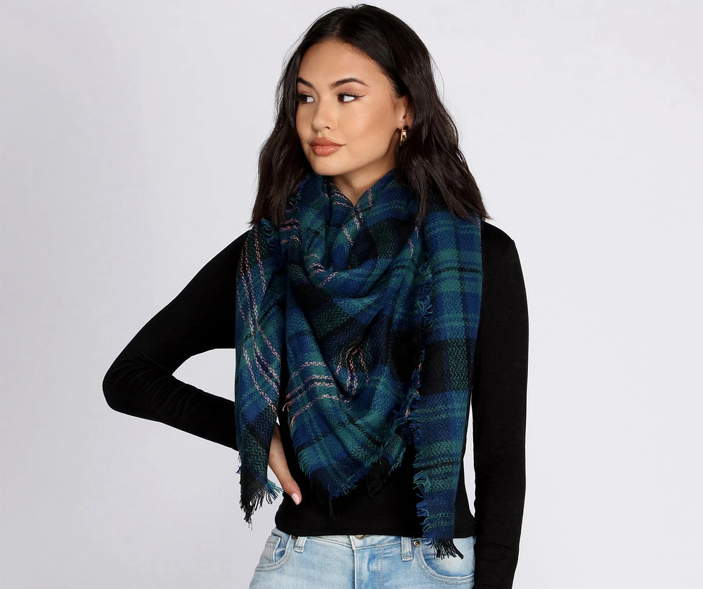 Keep It Snug Plaid Blanket Scarf