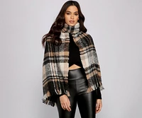 Cozy Plaid Frayed Blanket Scarf